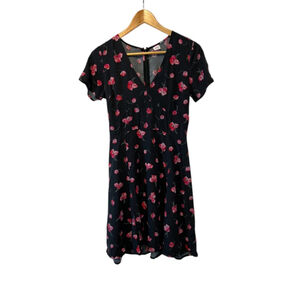GAP Black Floral Print Short Sleeve Lightweight V Neck Short Dress 2